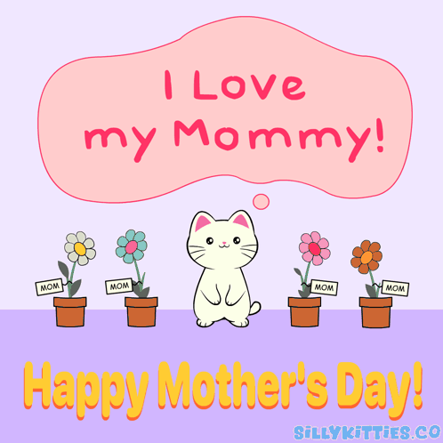 A Happy Mother 'S Day Card With A Cat Surrounded By Flowers GIF