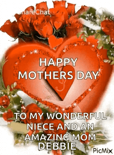 A Happy Mother 'S Day Card With A Heart And Roses GIF