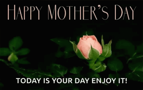 A Happy Mother 'S Day Card With A Pink Rose On A Black Background GIF