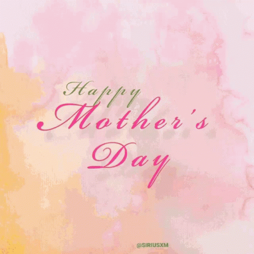 A Happy Mother 'S Day Card With Pink And Yellow Flowers On A Pink Background GIF