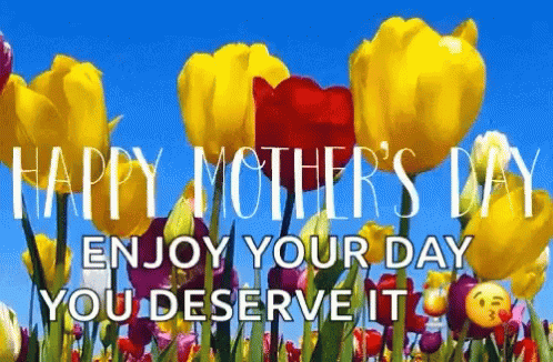A Happy Mother 'S Day Greeting Card With A Field Of Flowers And A Smiley Face . GIF