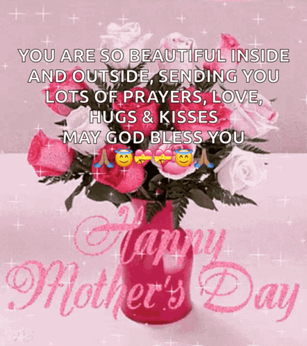 A Happy Mother 'S Day Greeting Card With A Vase Of Flowers GIF