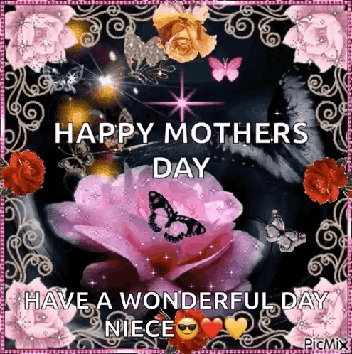 A Happy Mother 'S Day Greeting Card With Roses And Butterflies GIF