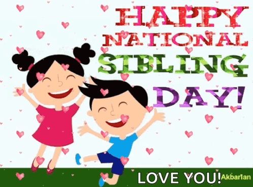 A Happy National Sibling Day Greeting Card With Two Children GIF