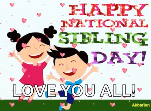 A Happy National Sibling Day Greeting Card With Two Kids GIF