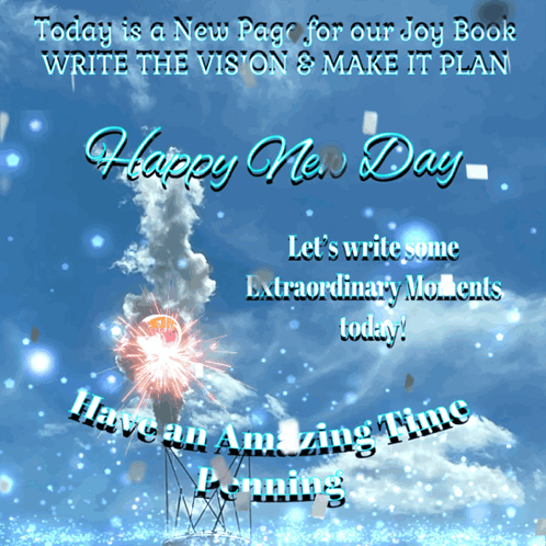 A Happy New Day Greeting Card With A Picture Of Fireworks GIF