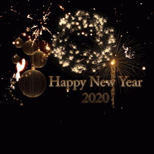A Happy New Year 2020 Greeting Card With Fireworks GIF