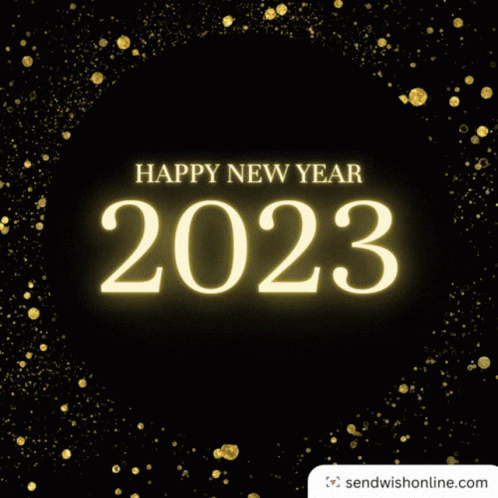 A Happy New Year 2023 Greeting Card With Gold Confetti GIF