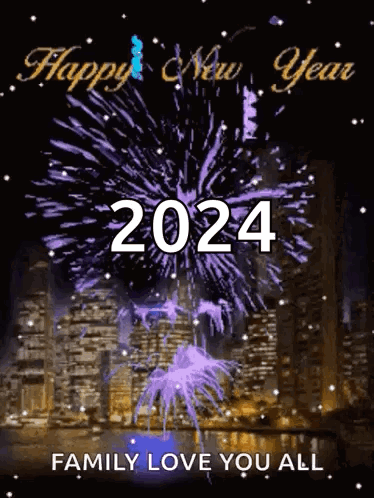A Happy New Year 2024 Greeting Card With Fireworks GIF