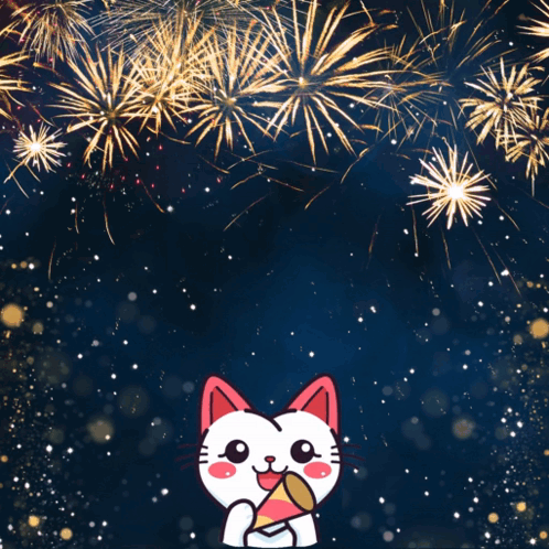 A Happy New Year 2025 Greeting Card With A Cat Holding A Champagne Flute GIF