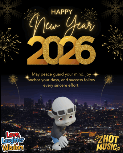Happy New Year 2026 Card With Cartoon Character GIF