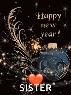 A Happy New Year Card For A Sister With A Feather And A Heart GIF