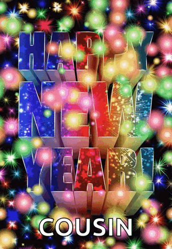 A Happy New Year Cousin Greeting Card With Fireworks GIF
