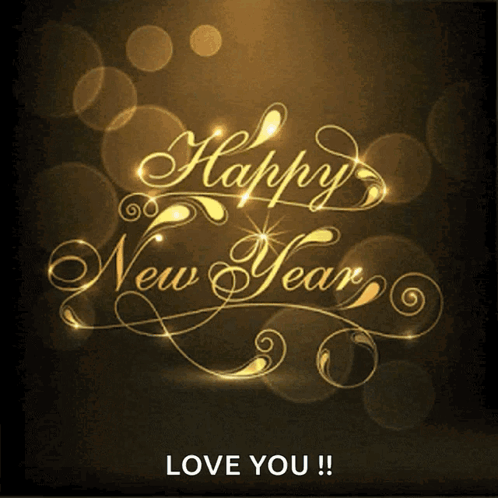 A Happy New Year Greeting Card That Says " Love You " GIF