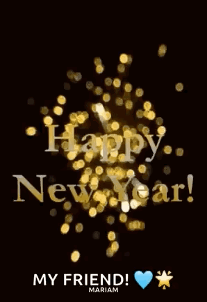 Happy New Year Greeting Card Black Background GIF
