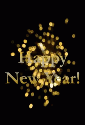 A Happy New Year Greeting Card With A Black Background GIF