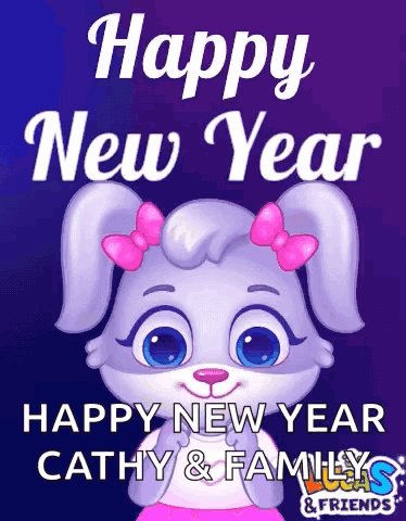 A Happy New Year Greeting Card With A Cartoon Rabbit GIF