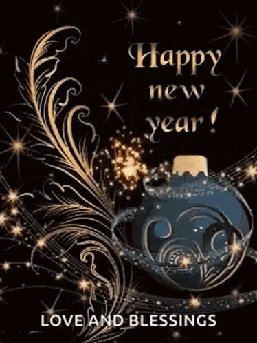 A Happy New Year Greeting Card With A Christmas Ornament GIF