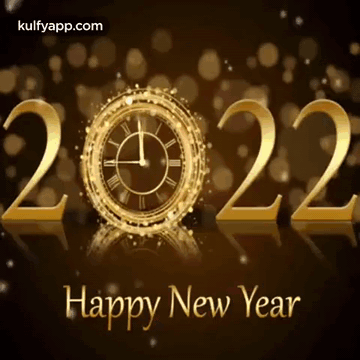 A Happy New Year Greeting Card With A Clock And The Year 2022 GIF