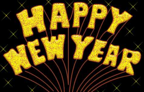A Happy New Year Greeting Card With A Fan In The Background GIF