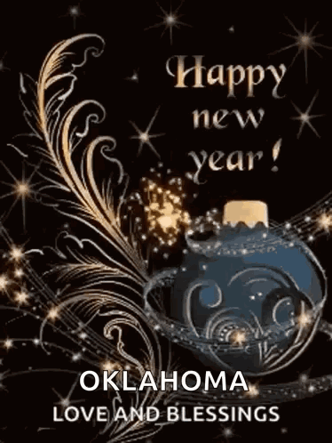 A Happy New Year Greeting Card With A Feather And A Christmas Ornament On A Black Background . GIF