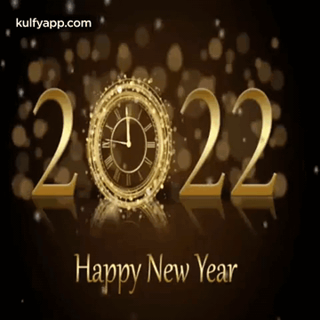 A Happy New Year Greeting Card With A Gold Clock On It GIF