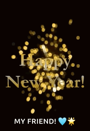 A Happy New Year Greeting Card With A Heart And A Star GIF