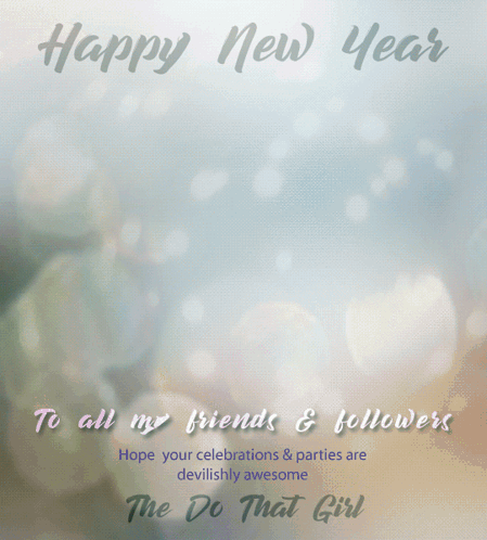 A Happy New Year Greeting Card With A Woman In A Crowd GIF
