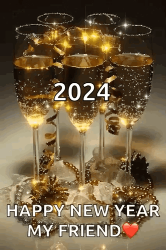 A Happy New Year Greeting Card With Champagne Glasses GIF