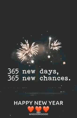 A Happy New Year Greeting Card With Fireworks And The Words 365 New Days 365 New Chances GIF