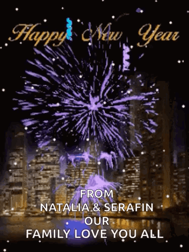 Happy New Year Card With Fireworks From Natalia & Serafin GIF