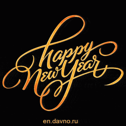 A Happy New Year Greeting Card With Fireworks Behind It GIF