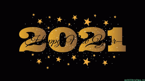 Happy New Year Greeting Card Gold Numbers And Stars GIF