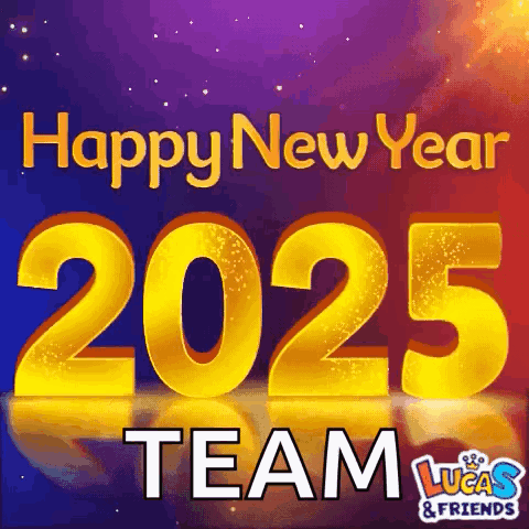 A Happy New Year Greeting Card With The Words Happy New Year 2025 Team GIF