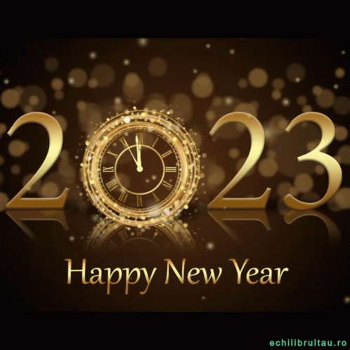 Happy New Year Greeting With Gold Clock GIF