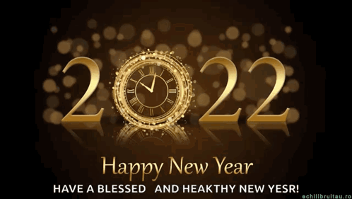 A Happy New Year Greeting With A Gold Clock GIF