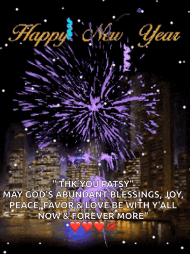 A Happy New Year Greeting With Purple Fireworks GIF