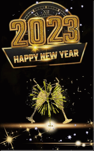 New Year Poster With Fireworks And Clock GIF