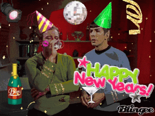 A Happy New Year 'S Greeting Card With A Bottle Of Bang GIF