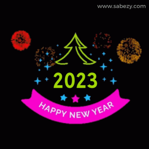 Happy New Year 2023 Fireworks Sign GIF