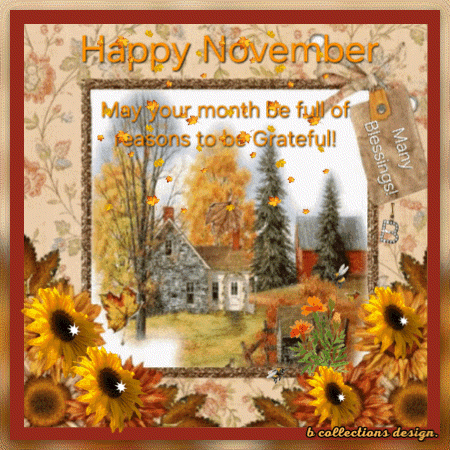 A Happy November Greeting Card With A Picture Of A House GIF