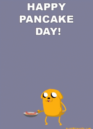 a happy pancake day greeting card with a cartoon character