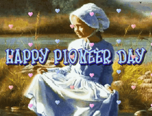 A Happy Pioneer Day Greeting With A Painting Of A Little Girl GIF
