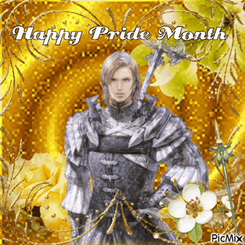 A Happy Pride Month Greeting Card With A Knight GIF