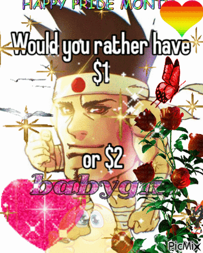 A Happy Pride Month Greeting With A Picture Of A Man And Flowers GIF