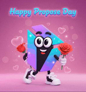 A Happy Propose Day Greeting Card With A Cartoon Character Holding Roses GIF