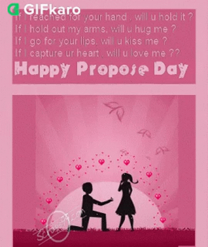 A Happy Propose Day Greeting Card With A Man Kneeling Down Proposing To A Woman GIF