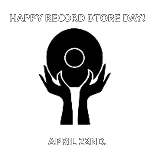 A Happy Record Store Day Greeting Card With A Silhouette Of Two Hands Holding A Record GIF