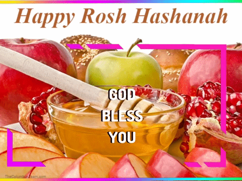 a happy rosh hashanah greeting card with a bowl of honey