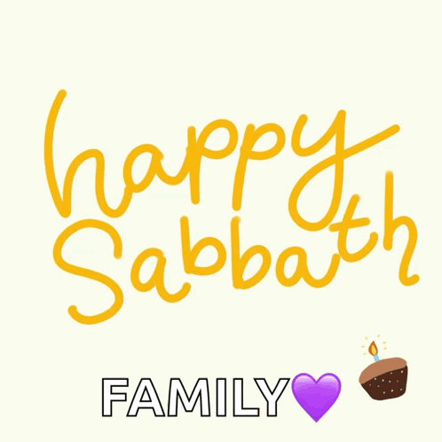 A Happy Sabbath Family Card With A Purple Heart And A Cake GIF